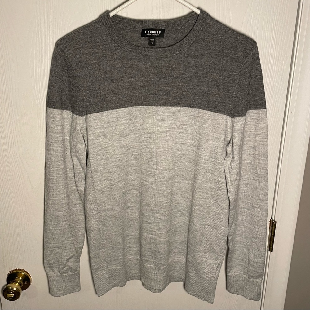 Two-Tone Merino Wool Blend Crewneck Sweater